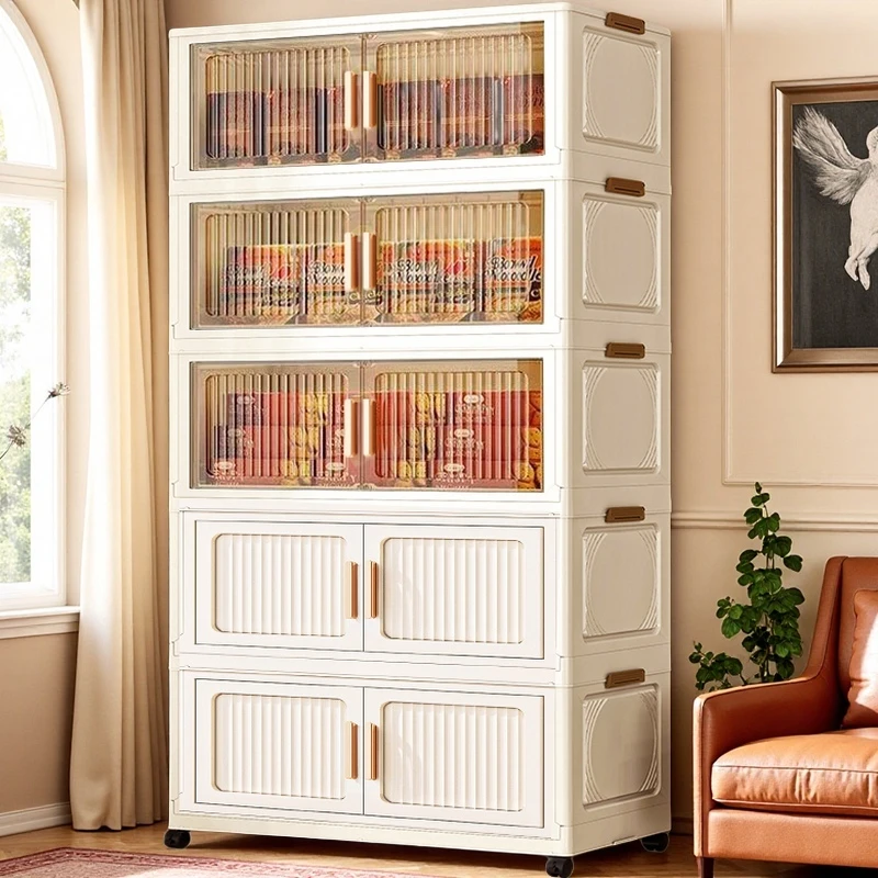 【龙哥龙嫂】LG 80cm【三四五层】可折叠免安装收纳柜家用杂物零食柜