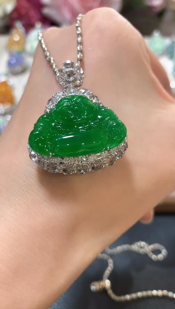 吊坠(不含链)18K金镶嵌翡翠兜****活m58