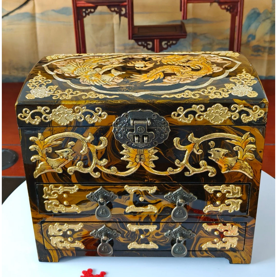 首饰盒/箱 24双抽立粉彩绘堆鼓贴金首饰盒中式珠宝收纳盒顺丰发货