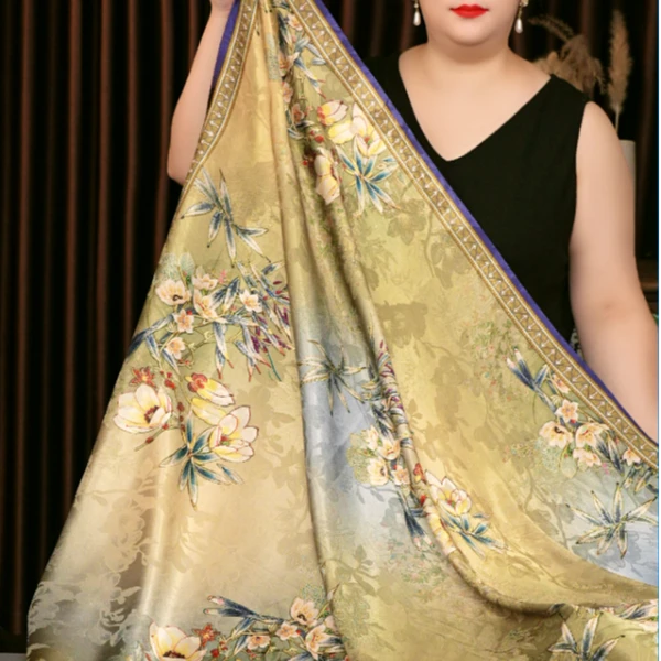 丝巾围巾披肩双面双色百搭 墨蝶芳华花萝 140*140大方巾 140502