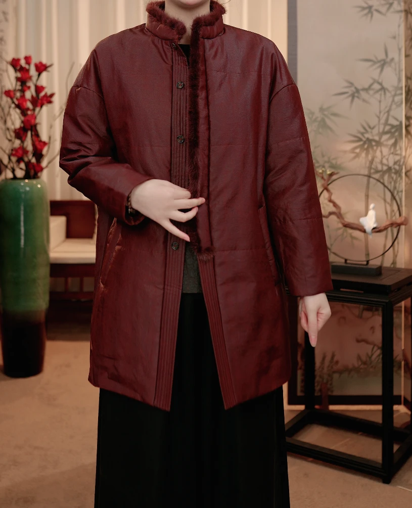 【莉莉高定】100%桑蚕丝 秋冬老料红云纱棉服外套25071