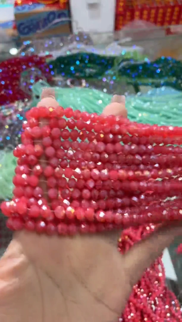 玻璃C104卡6水晶扁10条AB彩樱花粉玉