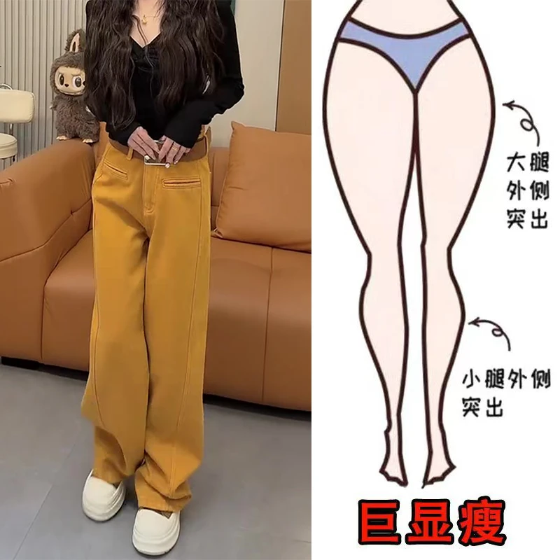 冬季新款美式时尚水洗加绒休闲百搭通勤风遮肉显瘦高腰直筒牛仔裤