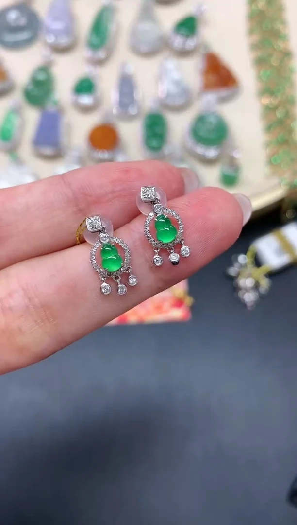 翡翠18K金镶嵌耳饰A180|2980