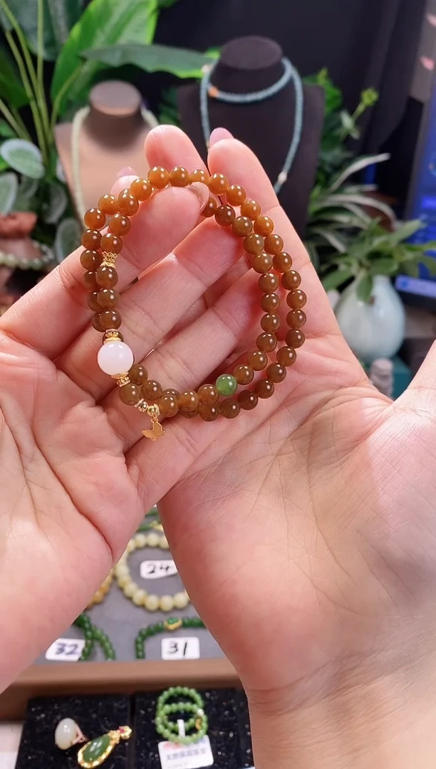 【闪购商品】和田玉（糖玉）手链未镶嵌精品6m新疆且末糖玉双圈手串