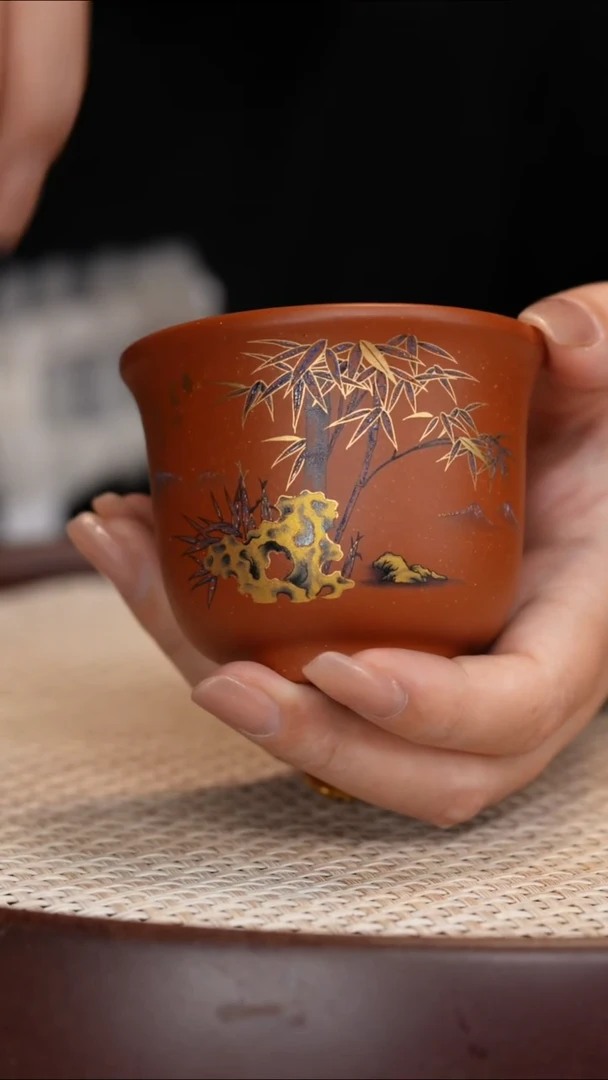 紫砂沉香泥竹石杯