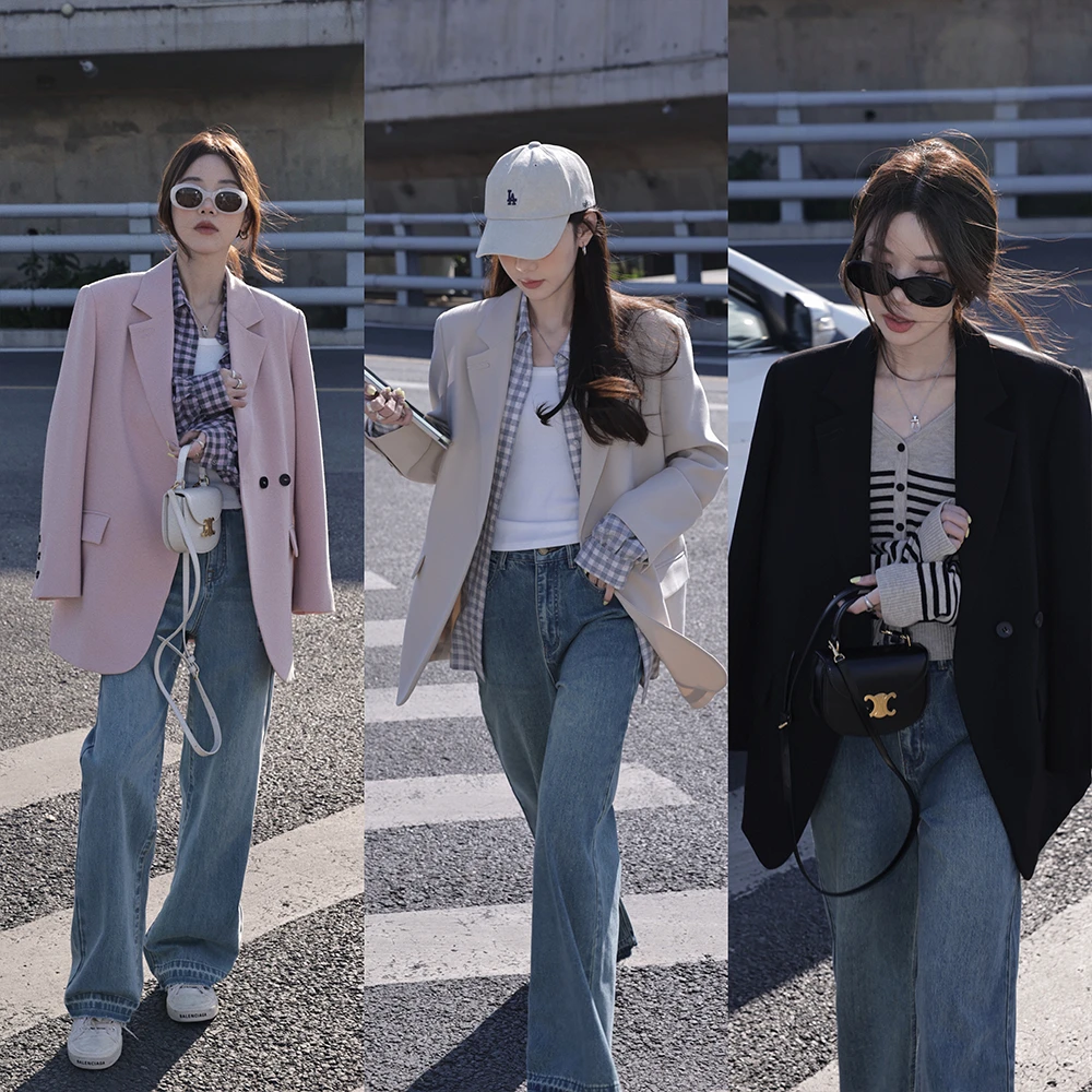 张贝贝ibell气质百搭韩版西装 TR细斜纹 春夏设计感休闲外套女