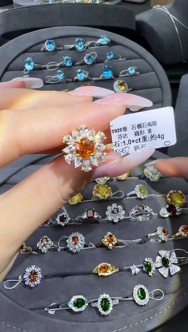 银S925镶嵌戒指石榴石（芬达石）不低于1.0ct【七天鉴赏期】