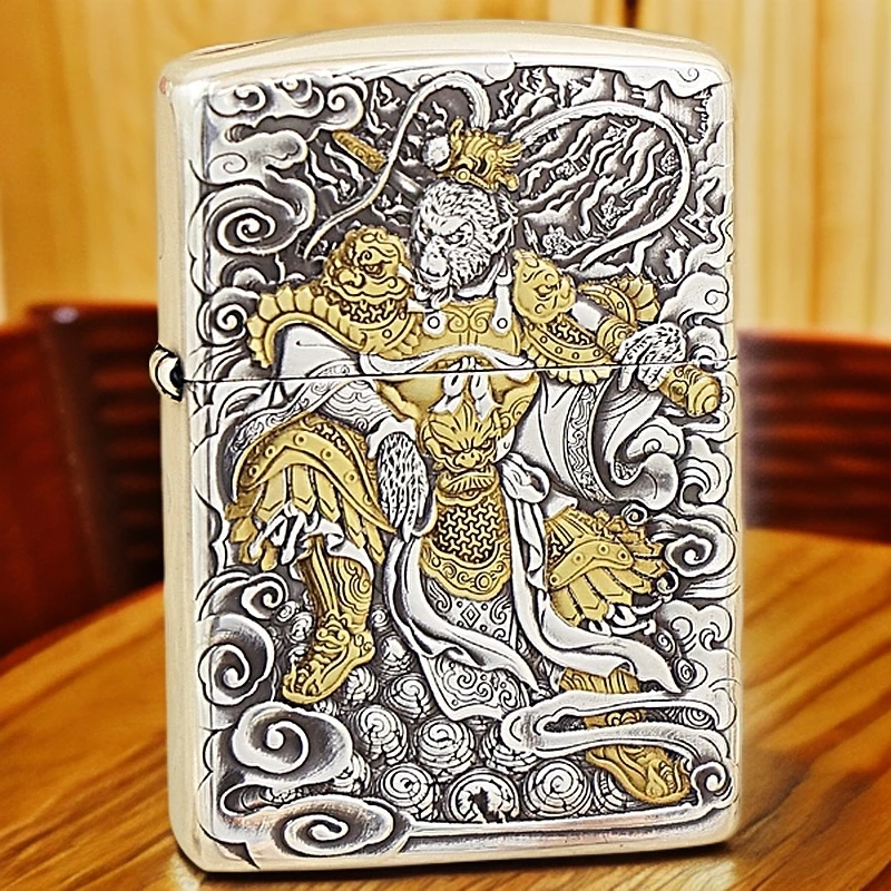 【热卖】zippo打火机封侯拜相镀银双色盔甲DYJ1