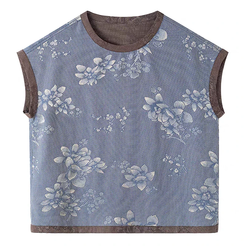 【筚露蓝缕】香云纱100桑蚕丝新中式设计款绞萝圆领无袖双面穿上衣