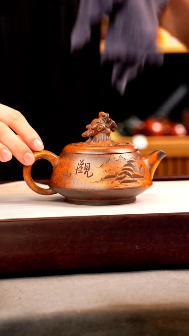 茶壶紫砂龙骨金砂 龙头老大 刻绘