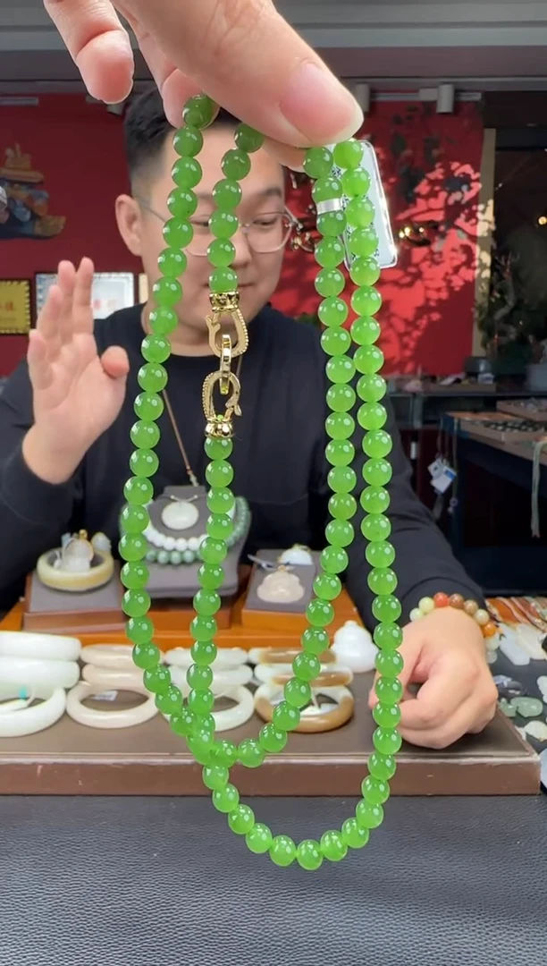 颈饰未镶嵌和田玉碧玉苹果绿108颗卡6
