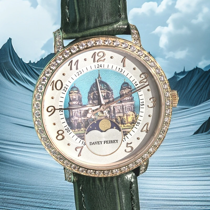 戴维菲丽进口机芯34表径风景彩绘面星辰石英女表气质经典时尚时尚