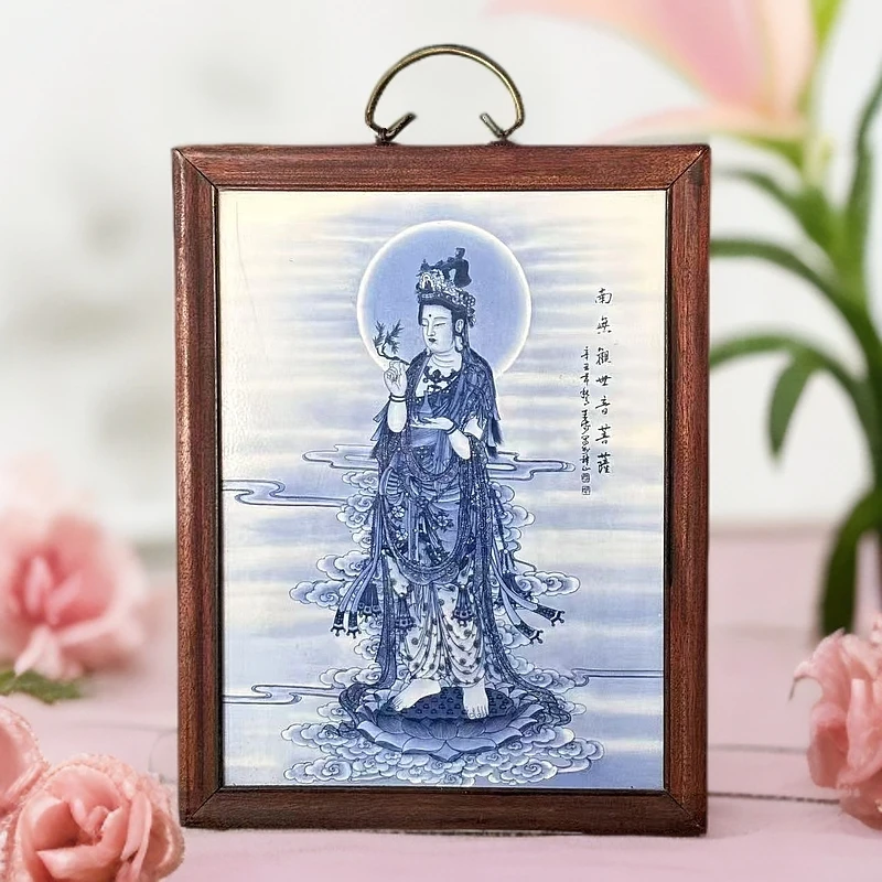 景德镇瓷板画高档柴窑烧制观音菩萨王步陶瓷实木边框瓷器直播仕女