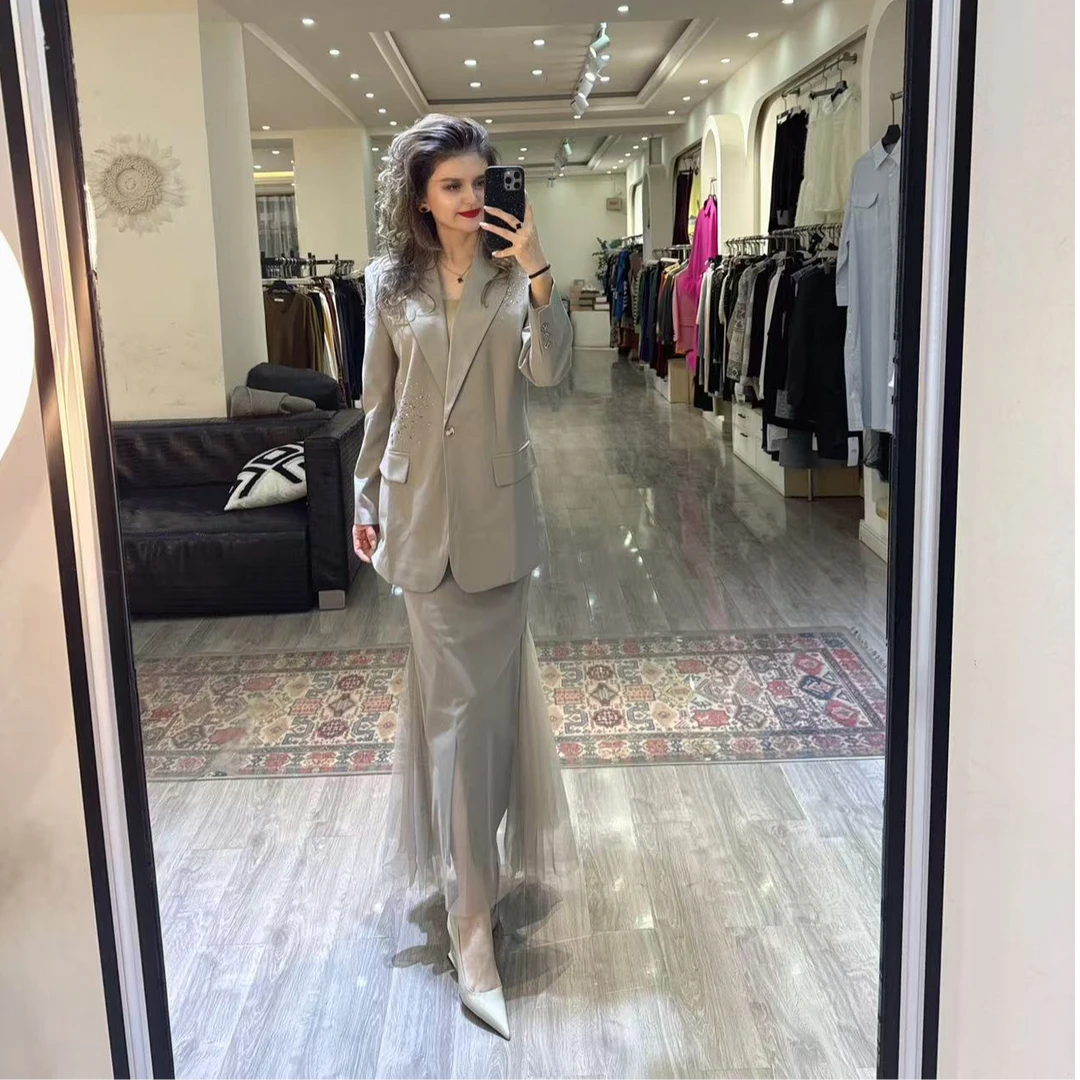 2024年自家原创设计个性半裙西装重工外套女款韩版显瘦流行套装