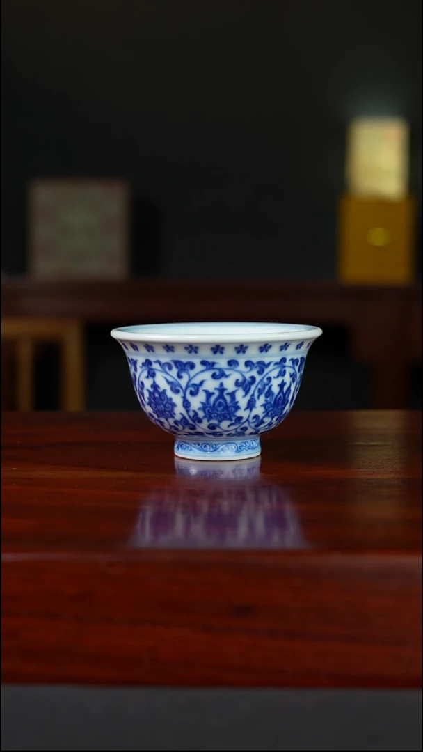 祖传窑  真柴窑传承400年缠枝莲压手杯