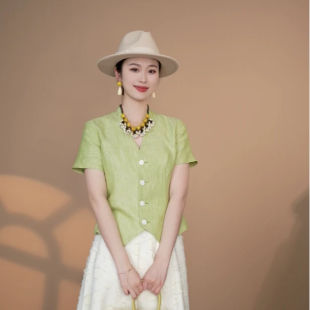 小井定制私服【桃夭】新款亚麻上衣设计打底J25W122