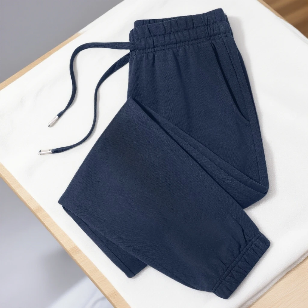 高腰纯棉藏青色加绒加厚休闲运动裤女秋冬款宽松显瘦束脚卫裤2