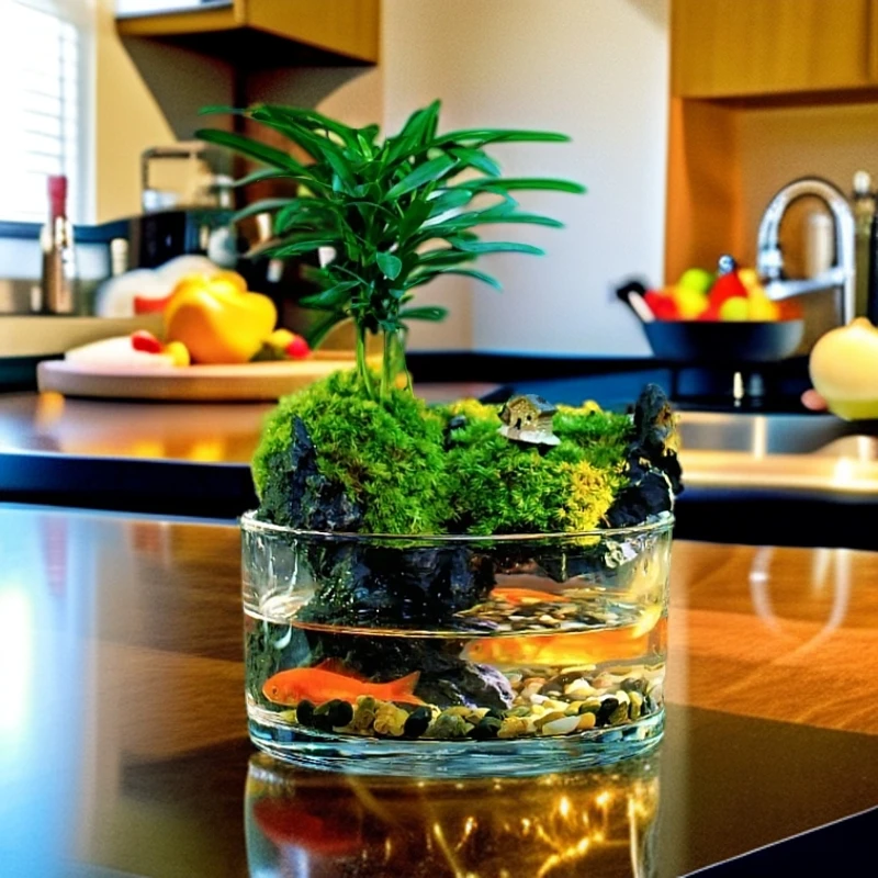 【原野】福满满 可拆洗圆缸罗汉松山水桌面景观可养鱼虾15*8