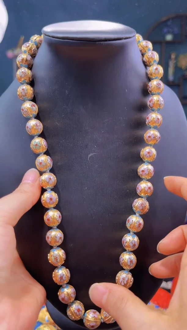 非遗绝技 景泰蓝金地瓜棱1.2项链 