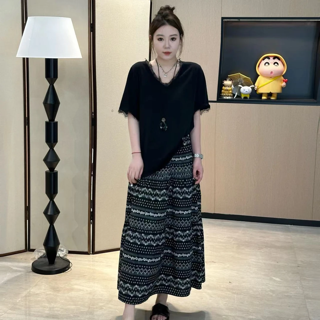 琪琪怪怪大码女装【格林艺术】复古A字高腰腰果花半身裙D24084QL