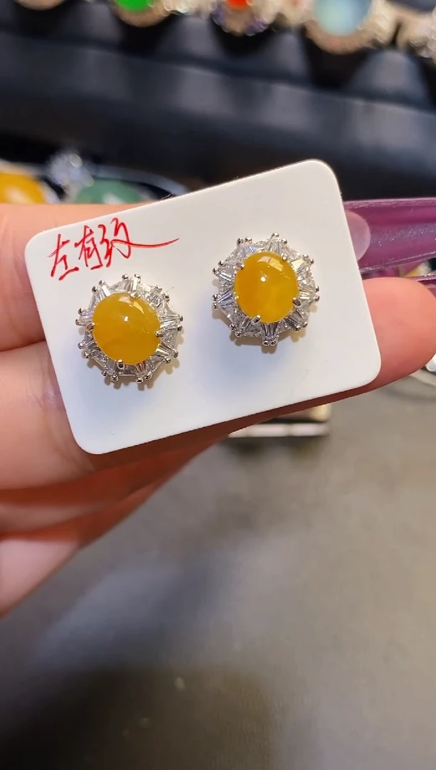 银S925镶嵌翡翠耳饰天然
