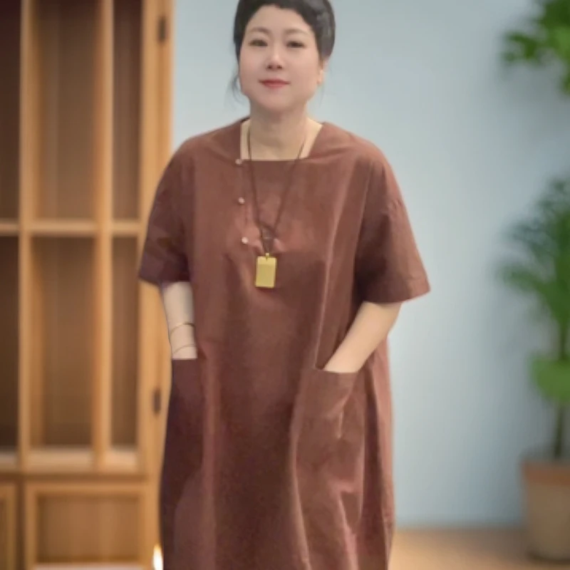 新思维原创特色款连衣裙，上身洋气时尚休闲大气复古斜襟宽松