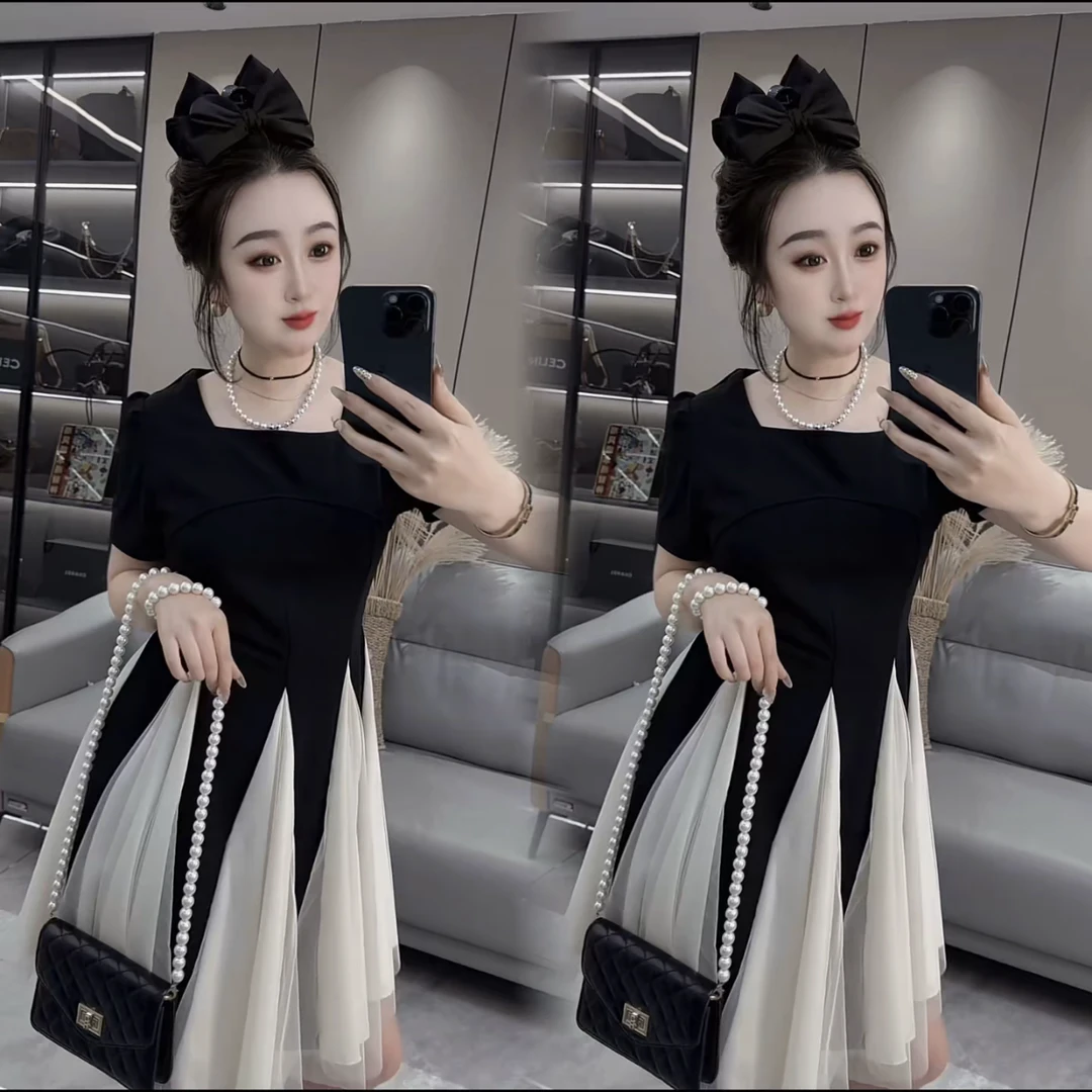 新款欧货时尚气质显瘦拼接连衣裙