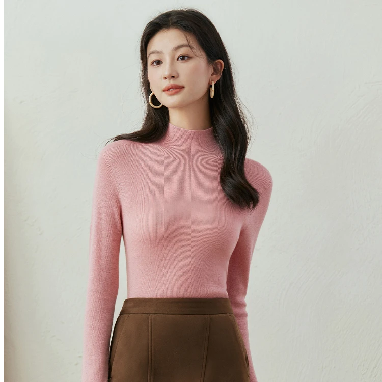 【商场同款】茵曼优雅半高领毛衣冬季女装新款显瘦长袖上衣