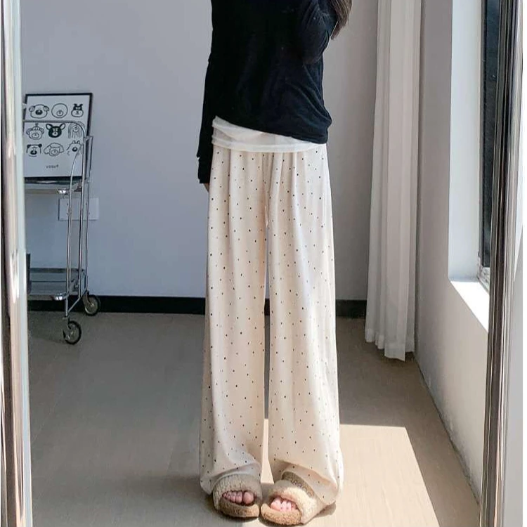 米白色波点糯米裤女春秋季2025新款高腰垂感休闲小个子软糯阔腿裤