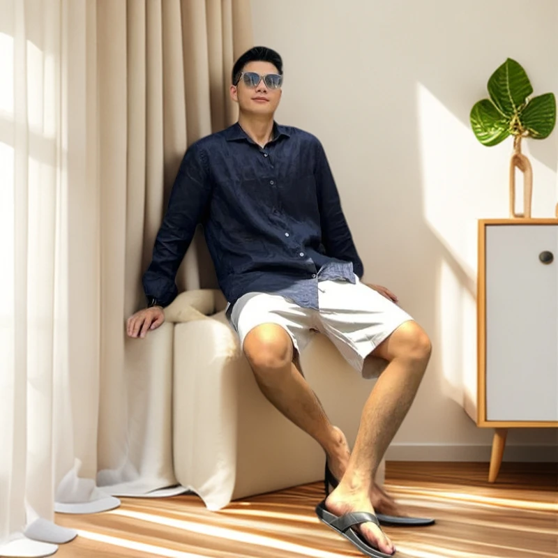 DIIIVERGOM亚麻轻熟风藏青色防晒亚麻衬衫休闲百搭慵懒老钱风