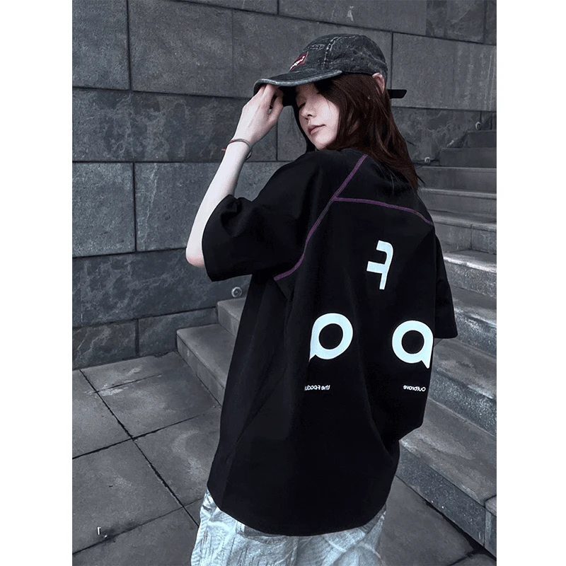 美式复古黑色哈苏线短袖男夏季运动重磅情侣t恤cleanfit高街半袖