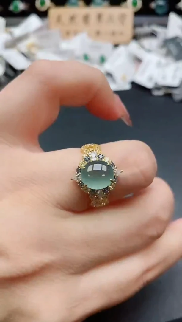 银S925镶嵌戒指翡翠1