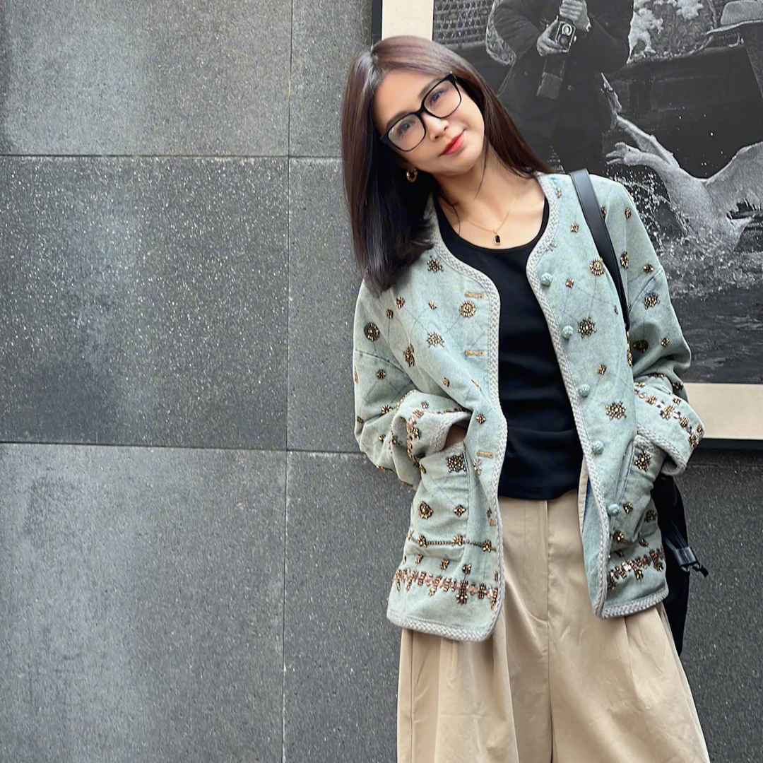 LYXZ x 大小与【琉璃】春季新小众淑女时尚圆领绣花外套75479