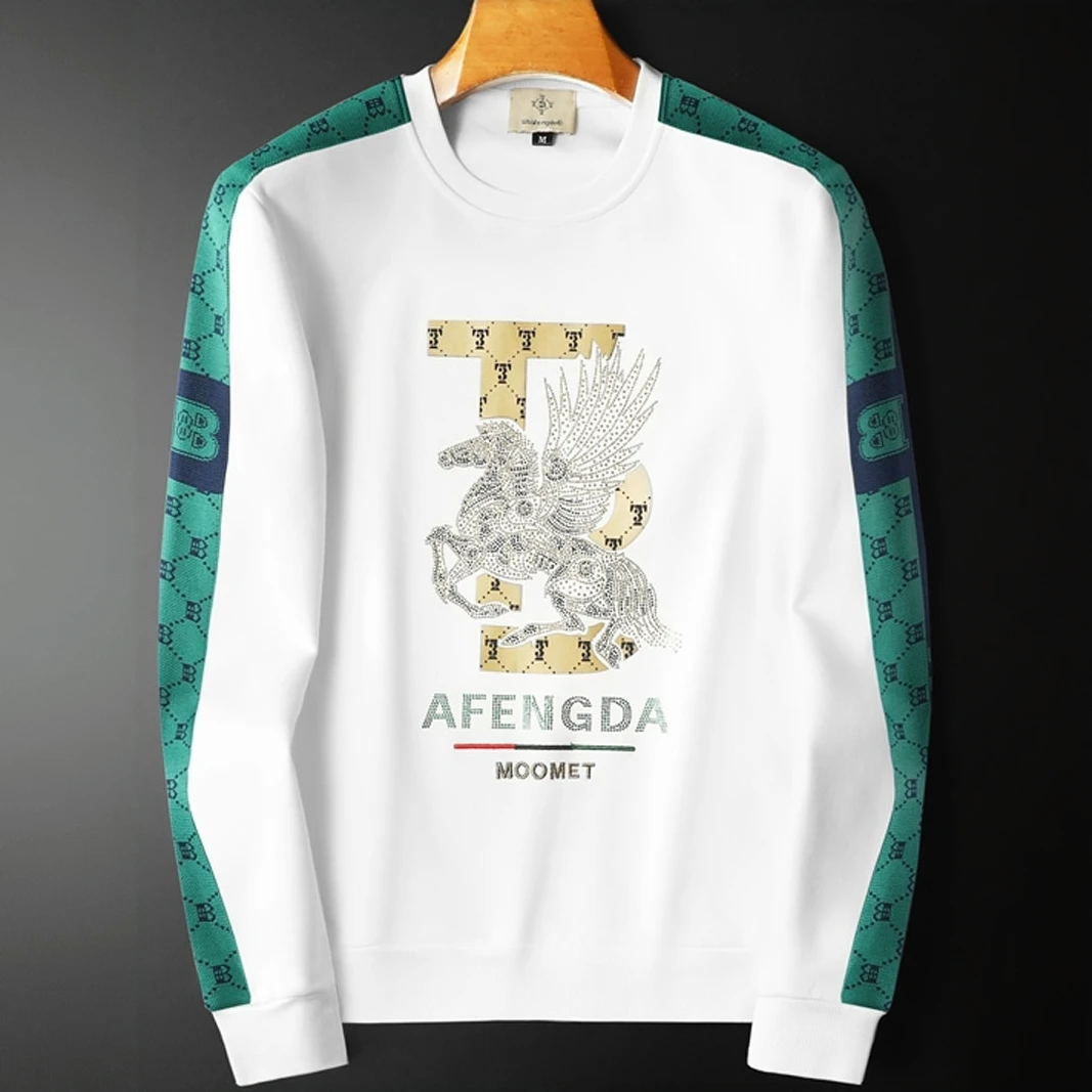 巴韦那奇长袖卫衣男高端纯棉修身烫钻打底衫秋季潮牌大码长袖T恤t