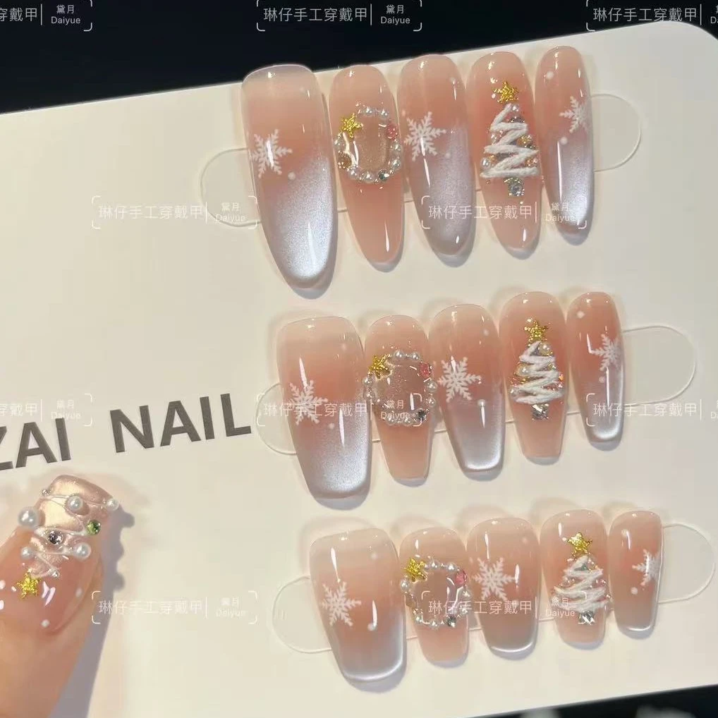 【初雪猫眼】新款高品质纯手工穿戴甲美甲贴穿戴式光疗猫眼流行显白