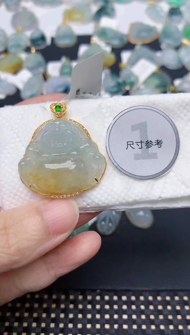 颈饰18K金镶嵌翡翠天然缅甸A货翡翠
