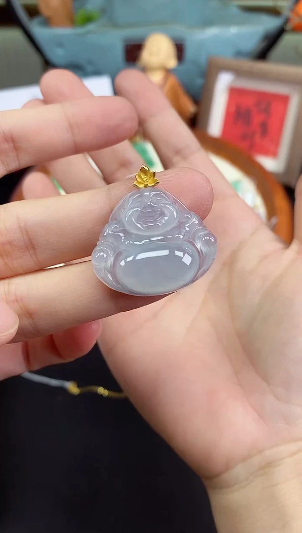 吊坠(不含链)18K金镶嵌翡翠佛公多样性发其一@@CMT