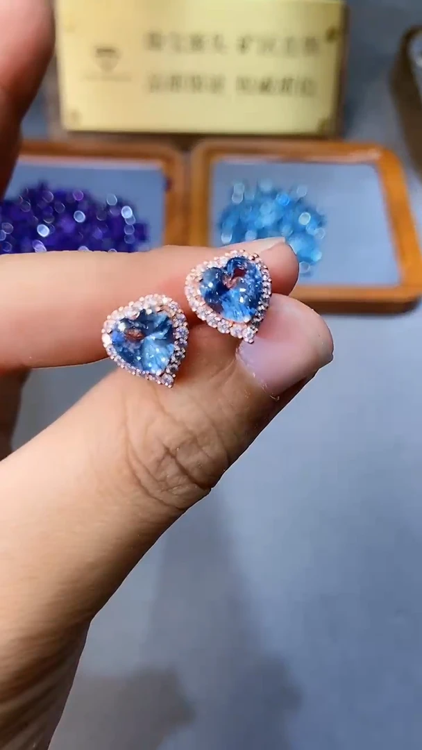 【闪购商品】海蓝宝石耳饰银S925镶嵌354