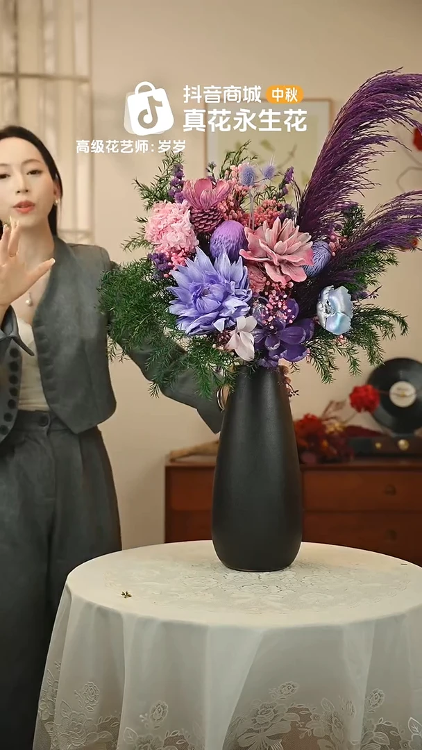 手工艺品琉璃：  花+花瓶一整套