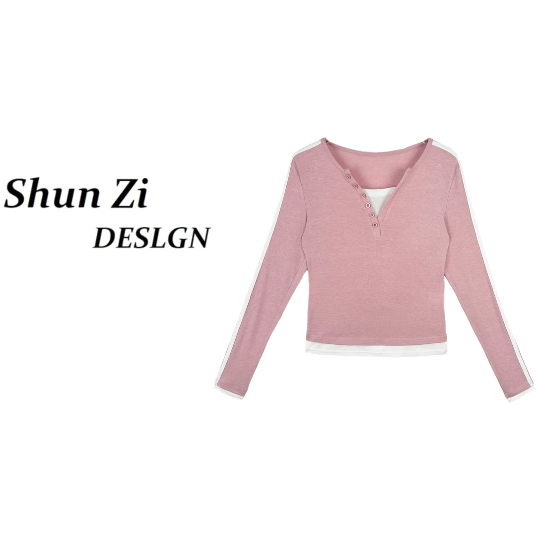 顺子/SZ6958 2025年春季新品莱塞尔假两件条纹拼接撞色显瘦衬衫