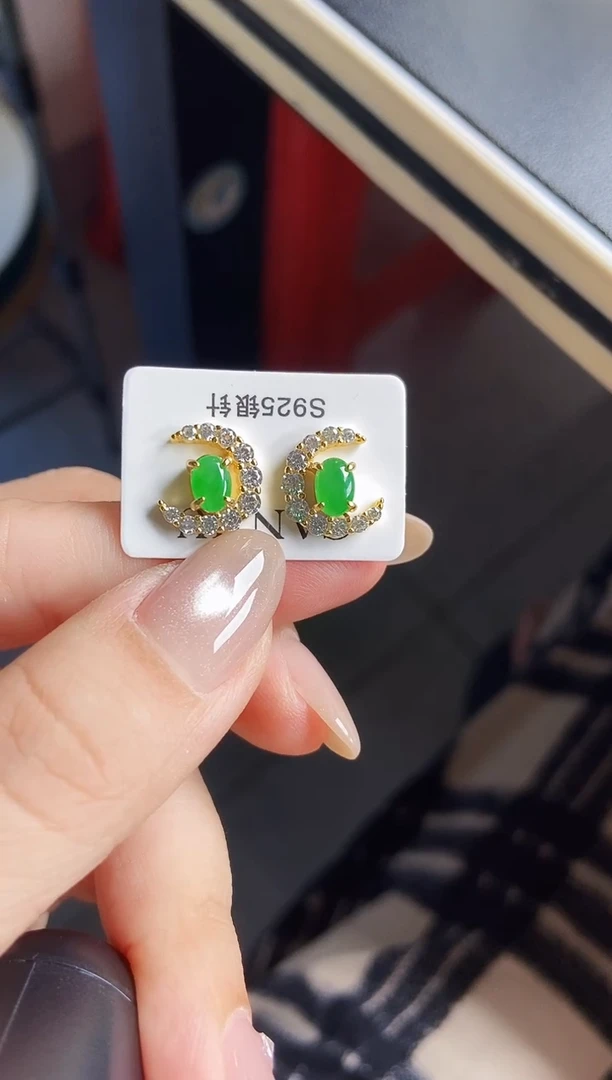 银S925镶嵌翡翠耳饰12