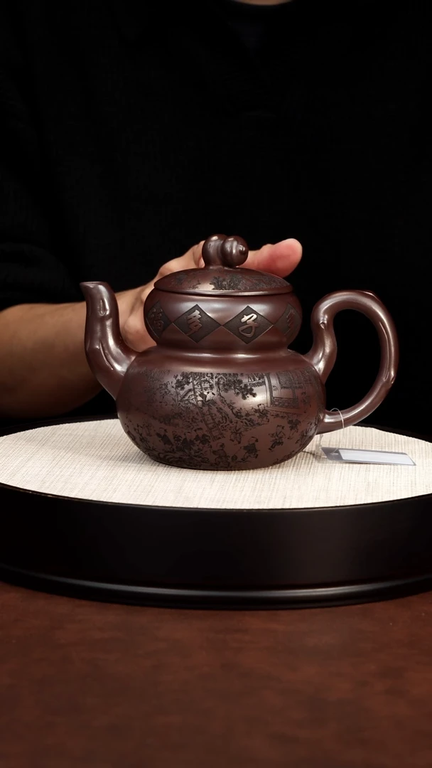 茶壶紫砂百子福禄壶 石红 李恒阳