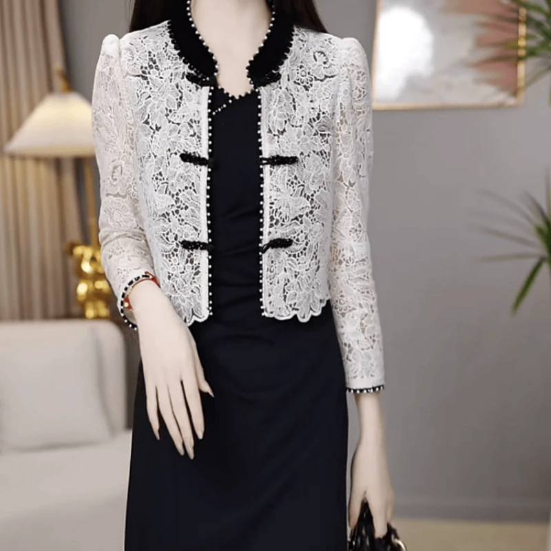 A348【外套+连衣裙】2025早秋新款优雅气质时尚减龄休闲蕾丝套装女