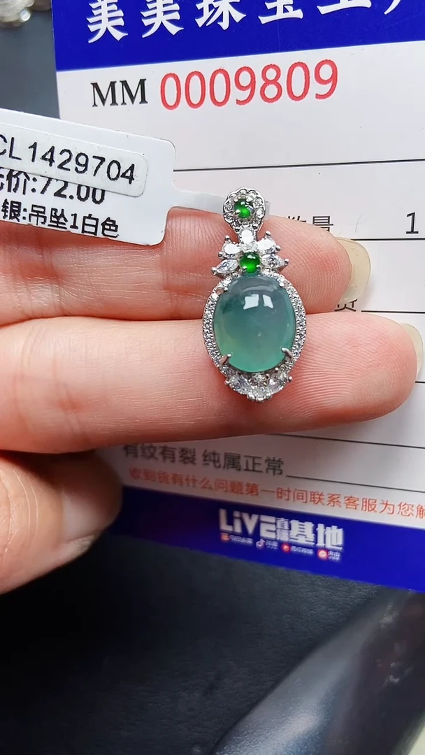 颈饰银S925镶嵌翡翠9809