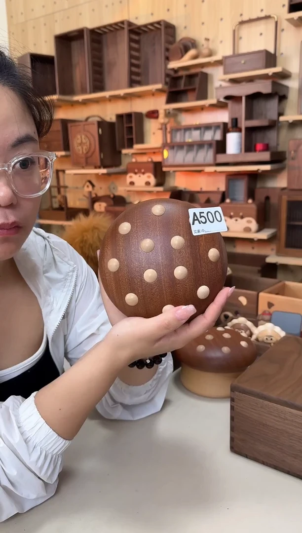 木500号乌檀木实木蘑菇收纳盒