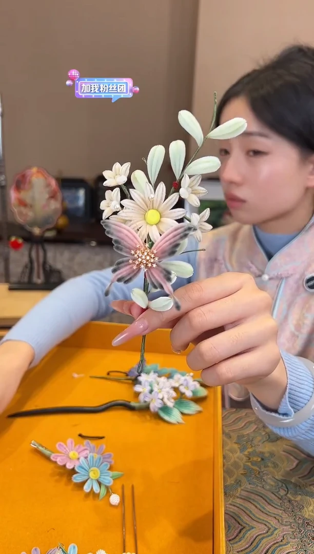 刺绣非遗绒花（发饰）