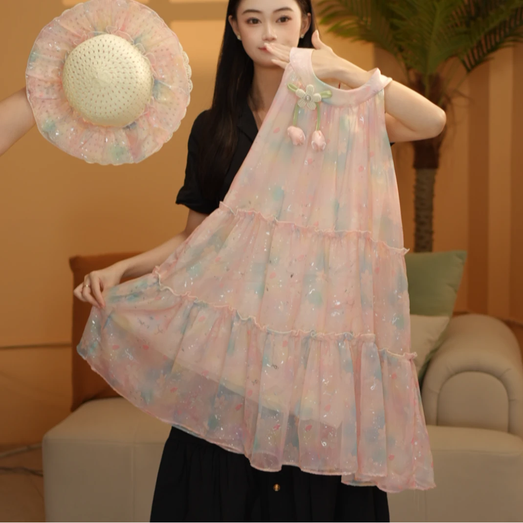 女童连衣裙2025夏季新款甜美小飞袖花海女孩连衣裙XQZ25150