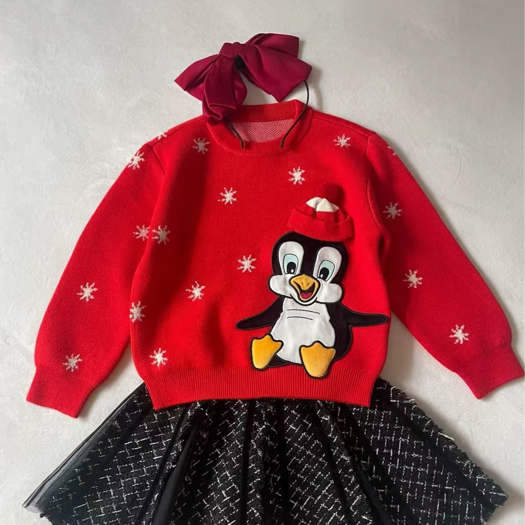 469【T0625】圣诞企鹅氛围感线套衫F5EEM4439儿童儿童儿童儿童