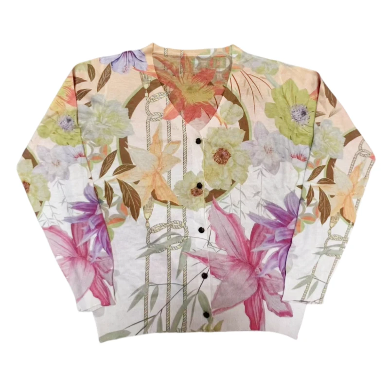 新款秋款大花竹子印花百搭宽松针织衫KS5071